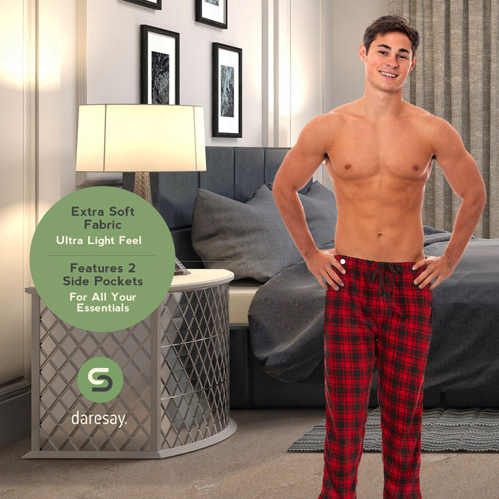 DARESAY Microfleece Mens PJ Plaid Pajama Pants with Pockets 2 PACKS Image 9