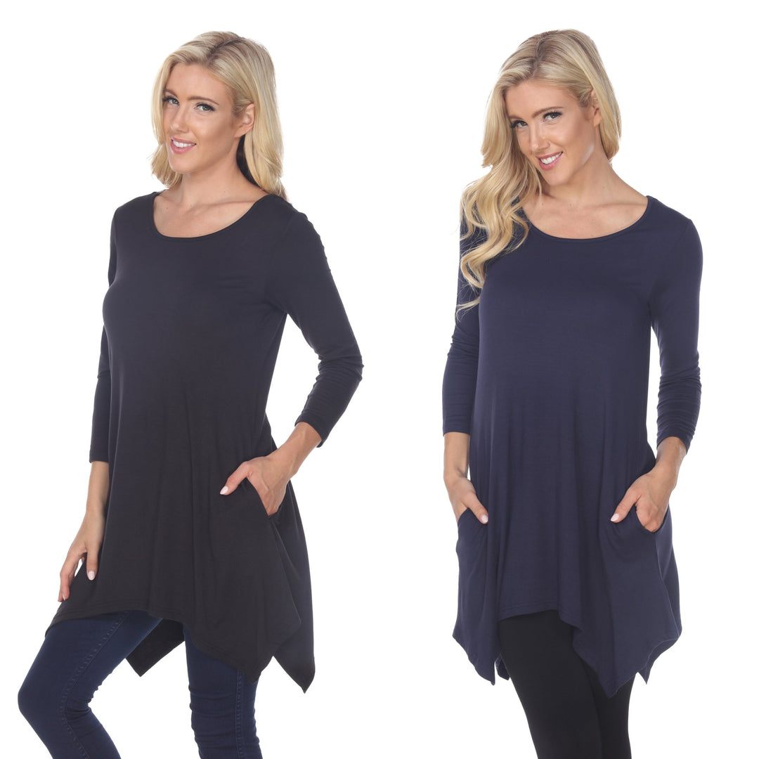 White Mark Womens Black Tunic Top Pack of 2 3/4 Sleeve Scoop Neck Size 4X Image 1