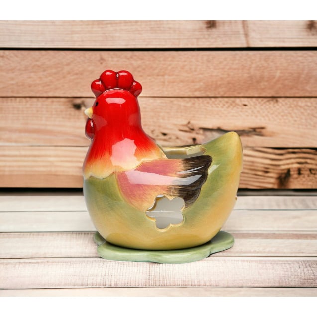 Ceramic Green Hen Tea Light Candle Holder 3.6x3.4x4.4 Home Gift Image 2