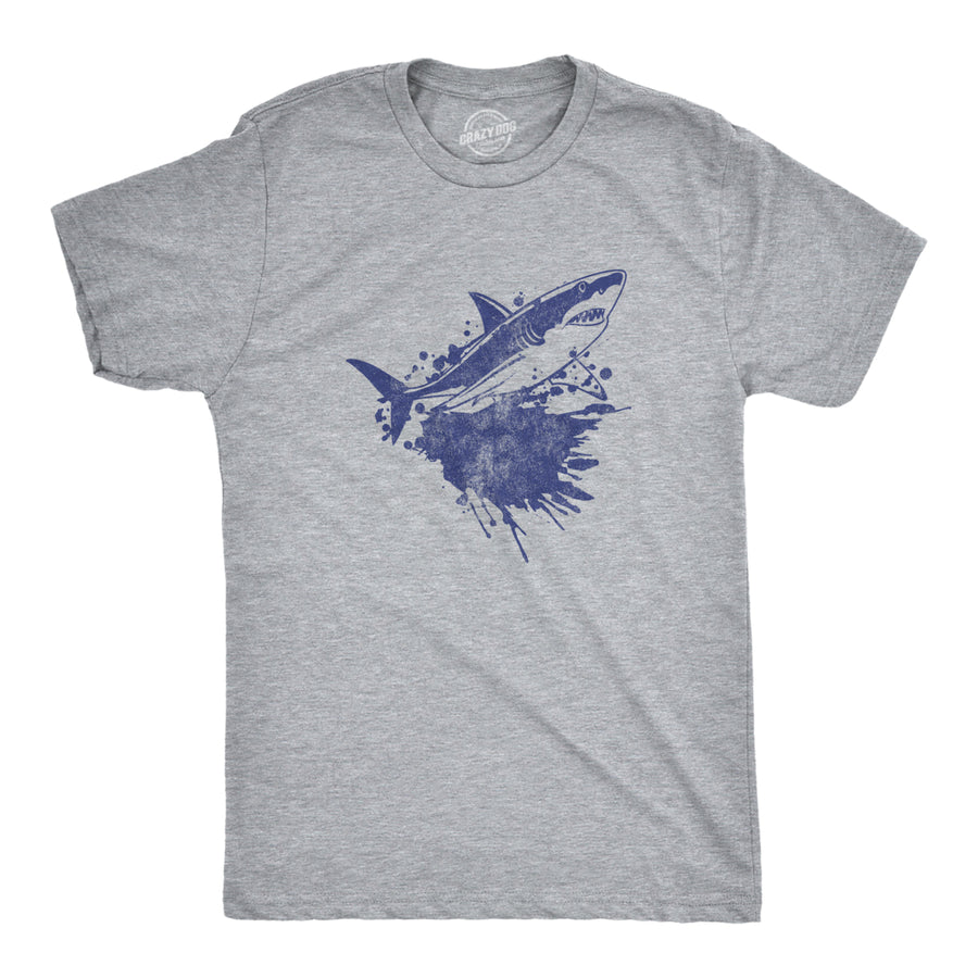 Mens Shark Ink Splatter T Shirt Funny Awesome Shark Week Lovers Tee For Guys Image 1