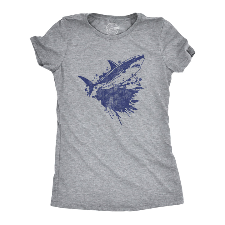 Womens Shark Ink Splatter T Shirt Funny Awesome Shark Week Lovers Tee For Ladies Image 1