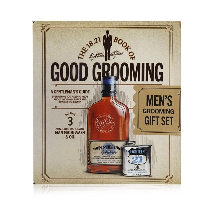 18.21 Man Made Book of Good Grooming Gift Set Volume 3: Absolute Mahogany (Wash 532ml  + Oil 60ml ) 2pcs Image 1