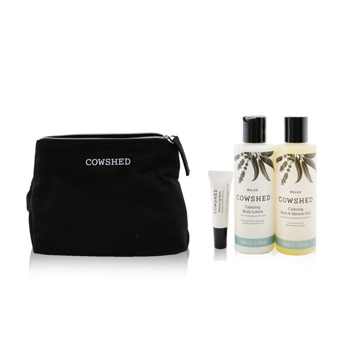 Cowshed Relax Calming Essentials Set: Natural Lip Balm 5ml+ Bath and Shower Gel 100ml+ Body Lotion 100ml+ Bag 3pcs+1bag Image 1
