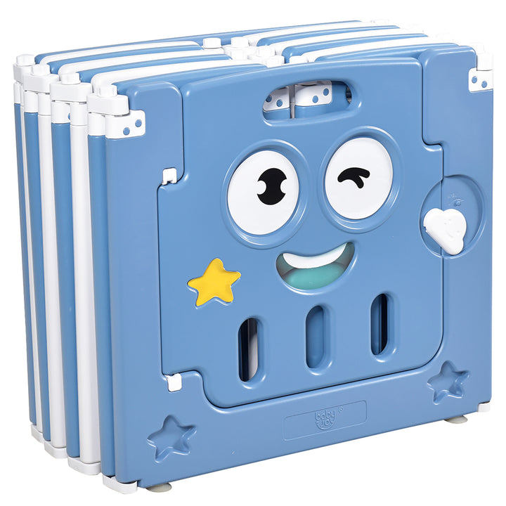 14-Panel Foldable unisex Baby Playpen Kids Activity Centre Lock Door Rubber Bases Blue Image 7