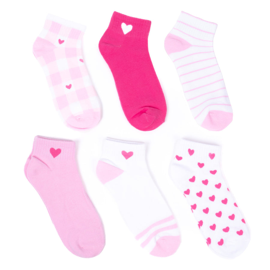 Womens Low Cut Socks Six Pairs Heart Embroidered Design Mom Gift Assorted Red Pink White Design 6 Pre Pack Ribbed Socks Image 1