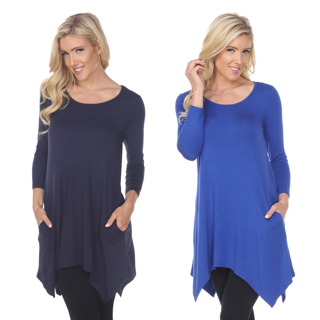 White Mark Womens Navy Tunic Tops 3/4 Sleeve Pack of 2 Stretch Fabric 4X Image 9