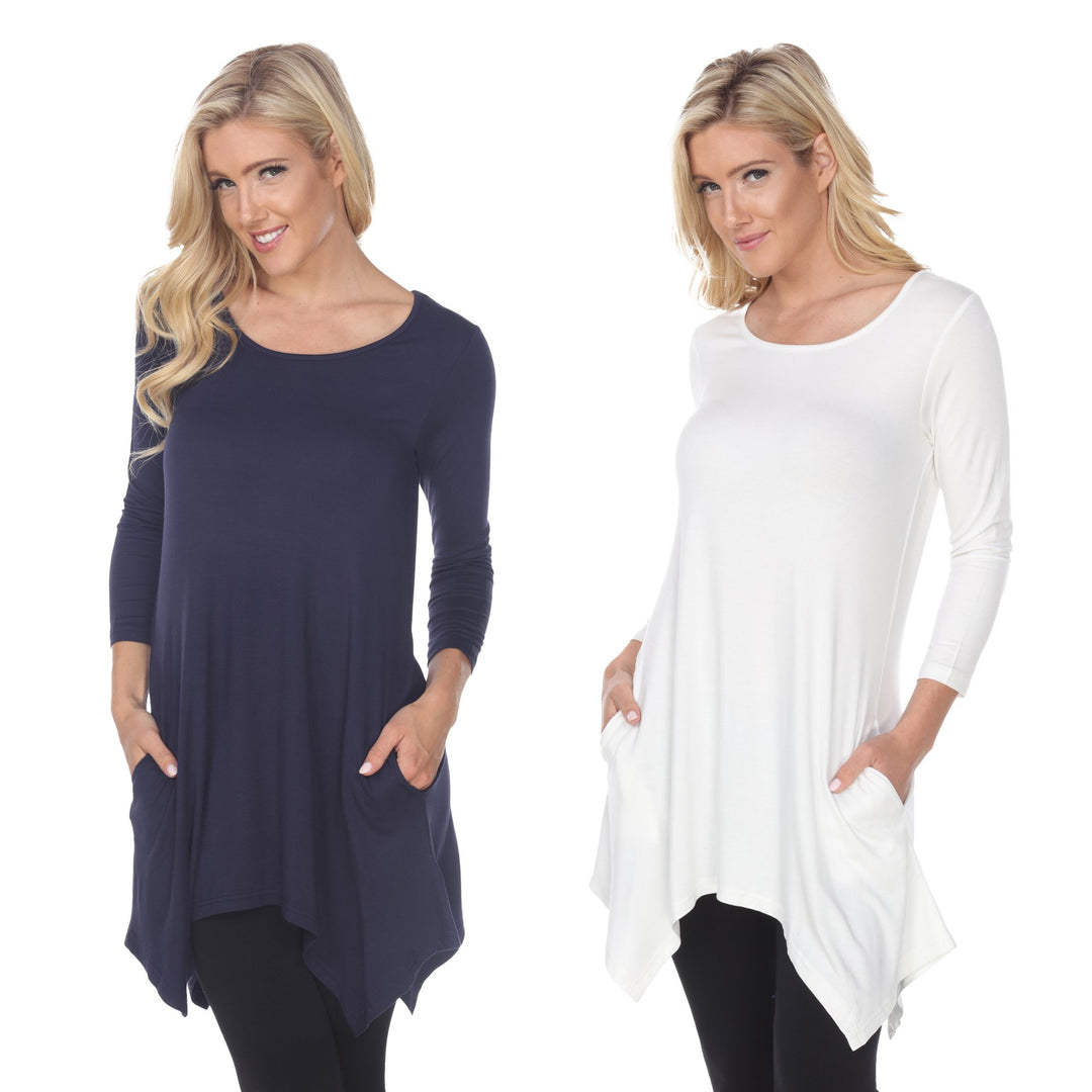 White Mark Womens Navy Tunic Tops 3/4 Sleeve Pack of 2 Stretch Fabric 4X Image 1