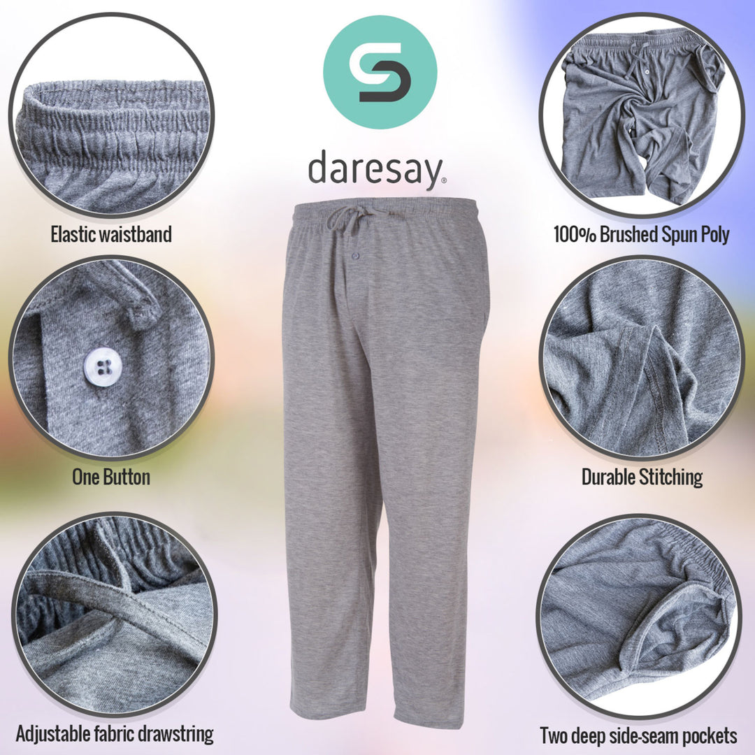 DARESAY Mens 3 Pack Long Lounge Pants 100% Cotton Soft Elastic Waist Casual Image 8