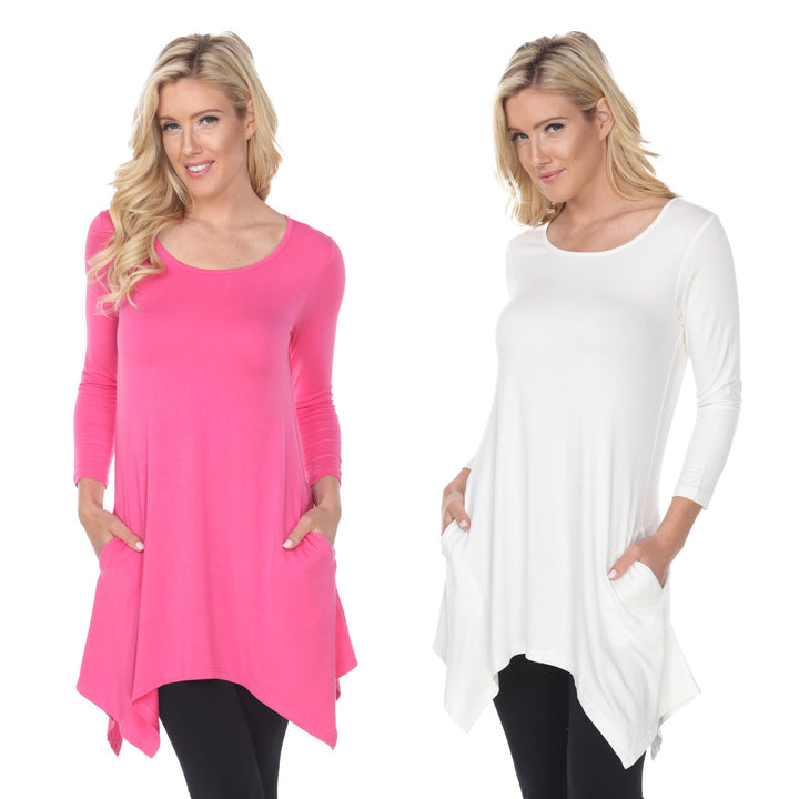 White Mark Womens Tunic Tops Pack of 2 White 3/4 Sleeve Rayon Spandex 4X Image 1