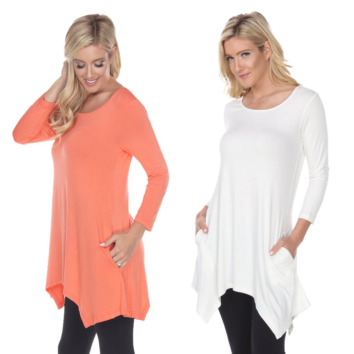 White Mark Womens Tunic Tops Pack of 2 White 3/4 Sleeve Rayon Spandex 4X Image 4