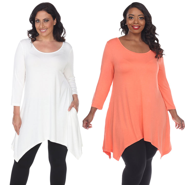 White Mark Womens Tunic Tops Pack of 2 White 3/4 Sleeve Rayon Spandex 4X Image 6