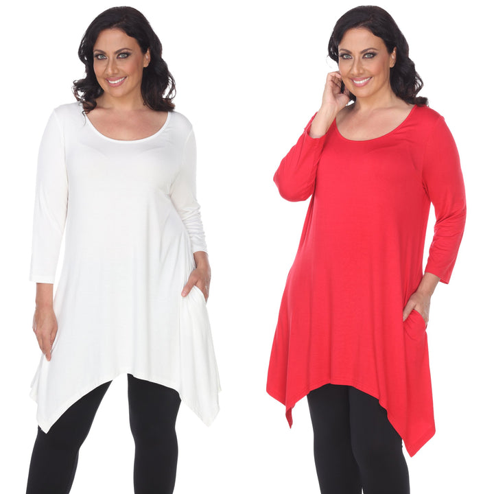 White Mark Womens Tunic Tops Pack of 2 White 3/4 Sleeve Rayon Spandex 4X Image 1