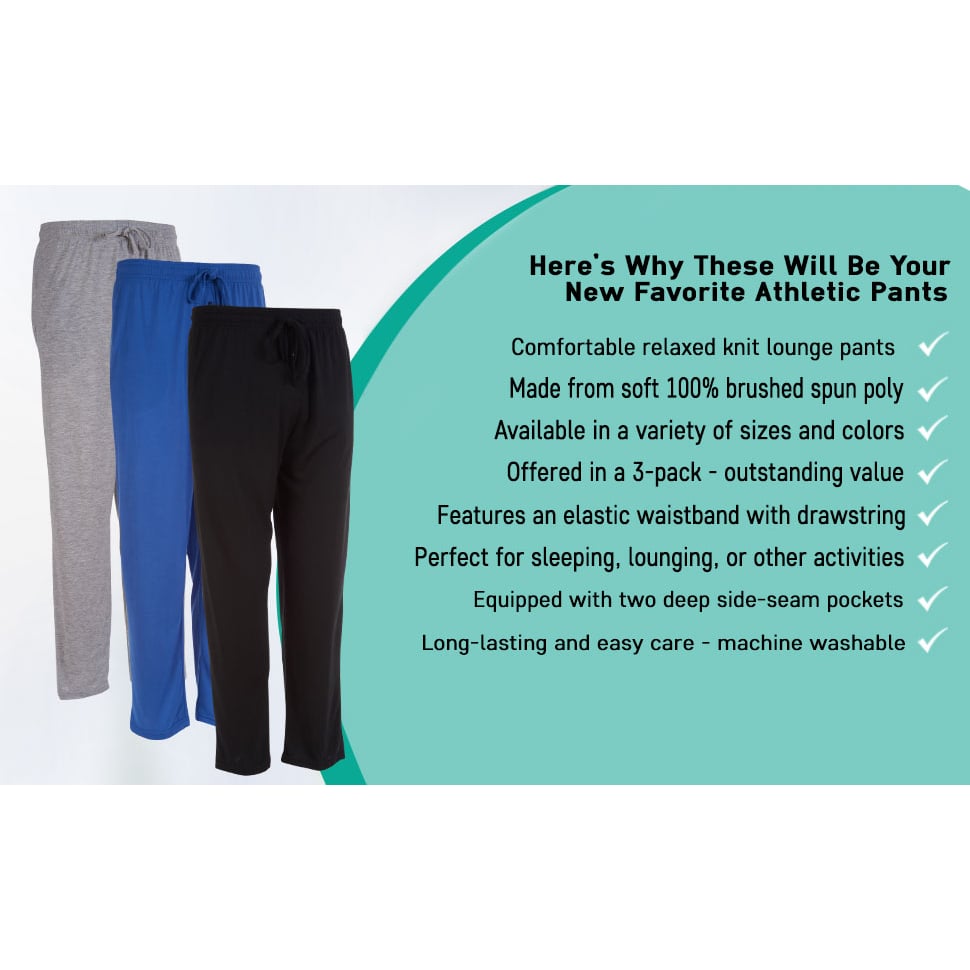 DARESAY Mens Lounge Pants- Soft Cotton Jersey Knit Lounge BottomsMens Pajama Pants With 2 Deep Side Pockets3-Pack Image 2