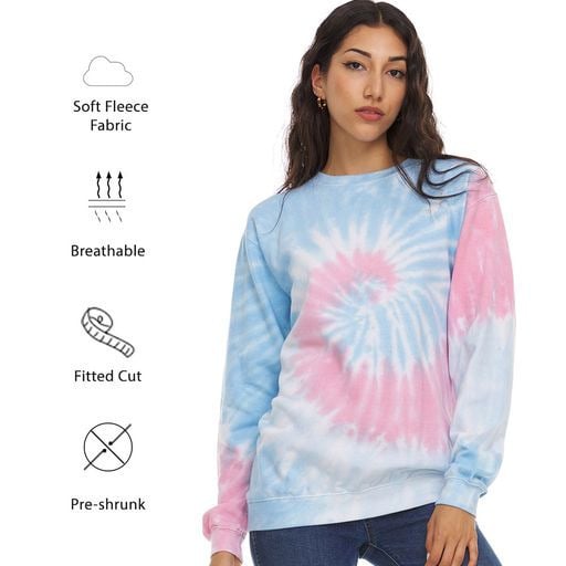 DARESAY Tie Dye Fleece Long Sleeve Sweatshirt Unisex 60% Cotton 40% Polyester Image 1