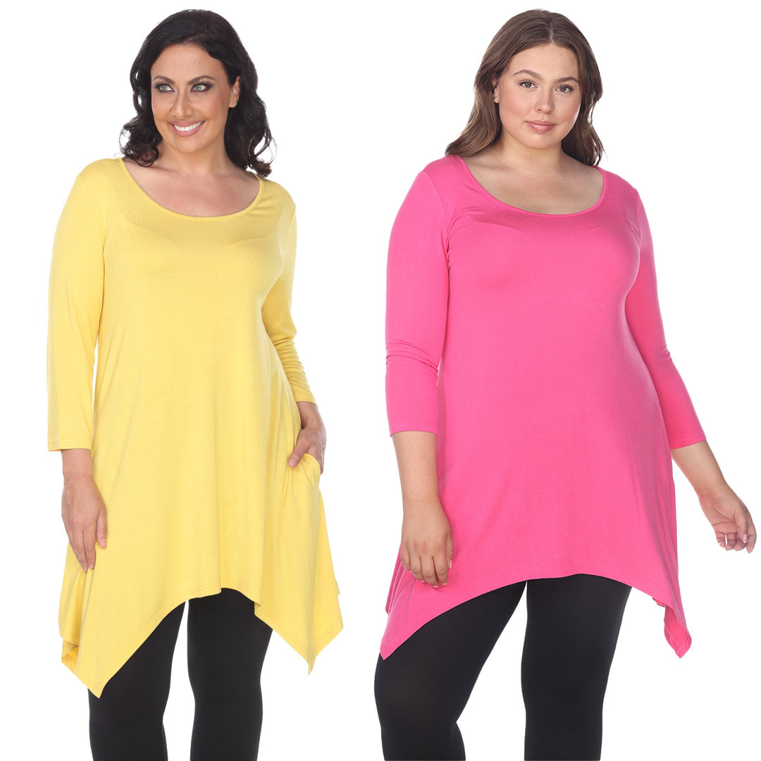 White Mark Womens Yellow Tunic Top Pack of 2 3/4 Sleeve Size 4X Rayon Spandex Image 1