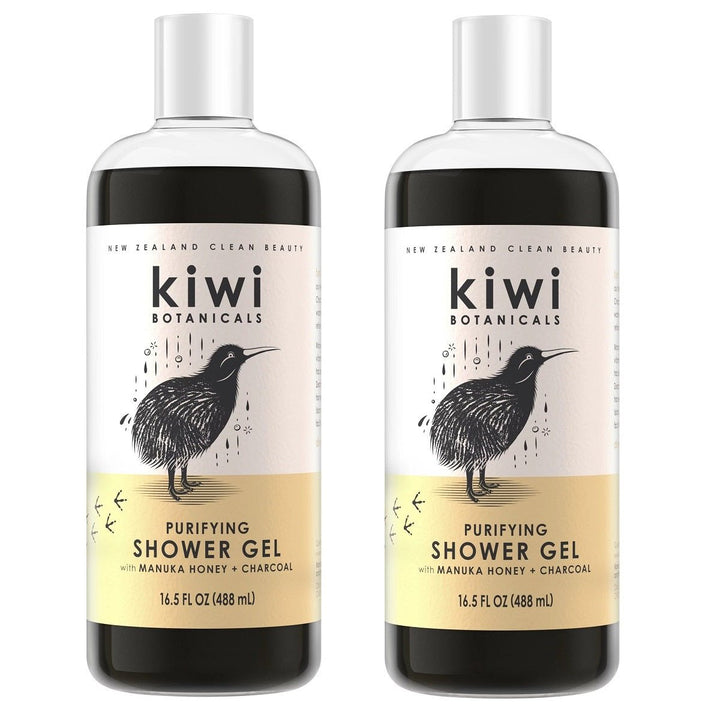 (2 Pack) Kiwi Botanicals Purifying Shower Gel, Charcoal and Manuka Honey, 16.5 fl oz Image 1