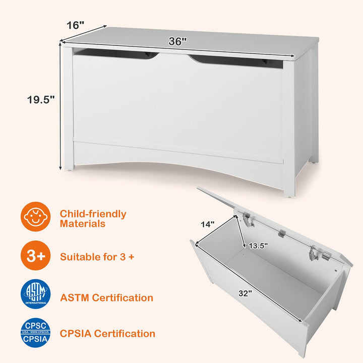 Kids Toy Box Large Wooden Flip-Top Storage Chest Organizer Bench w/ Safety Hinge Image 3