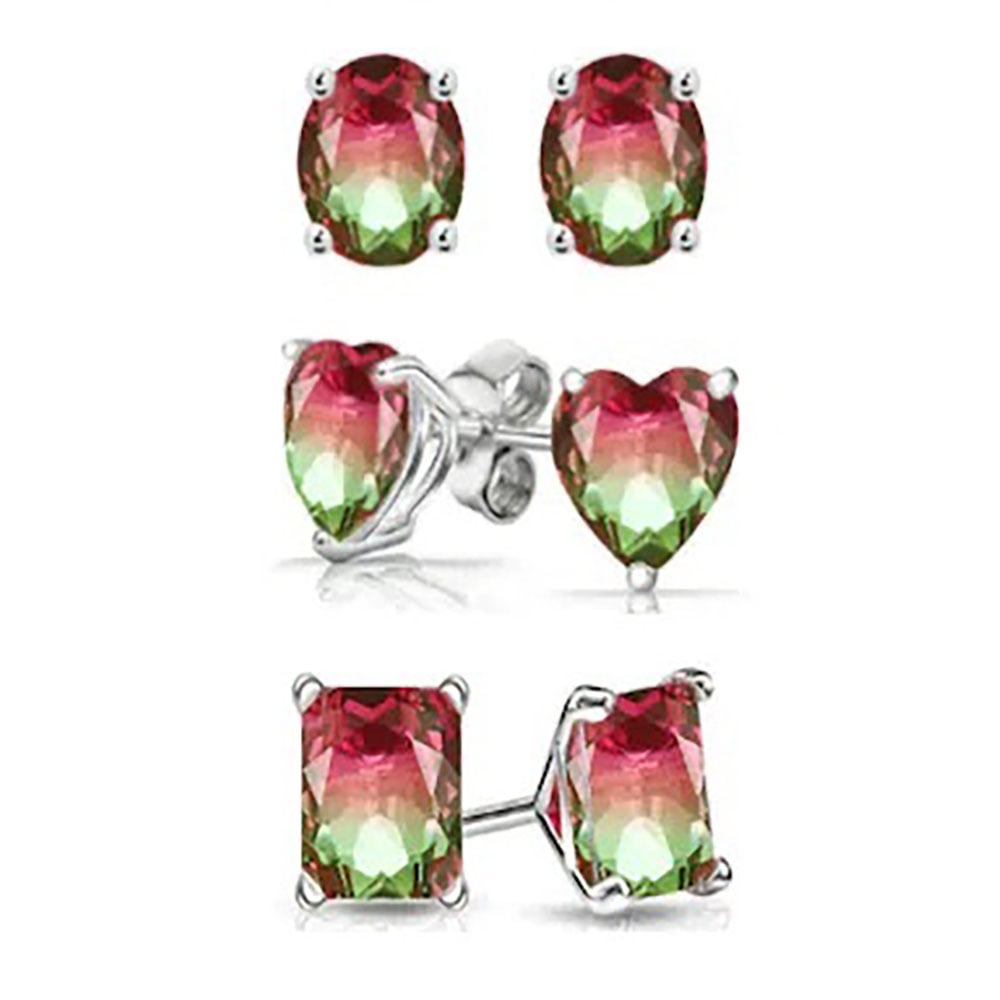 Watermelon Tourmaline Earrings 925 Sterling Silver Image 1