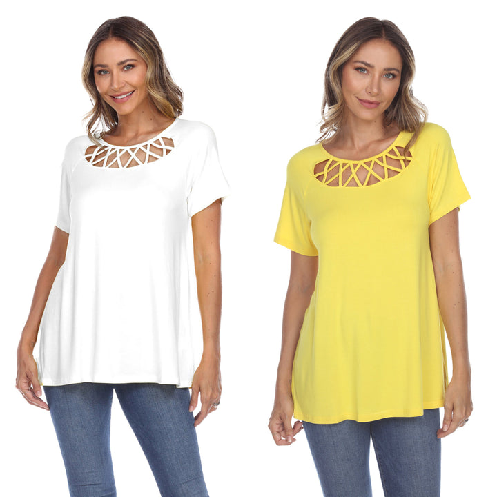 White Mark Womens Pack of 2 White Crisscross Short Sleeve Top Image 4