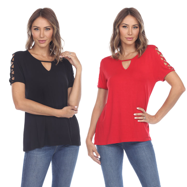 White Mark Womens Keyhole Neck Short Sleeve Top 2 Pack Relaxed Fit Assorted Colors Image 3