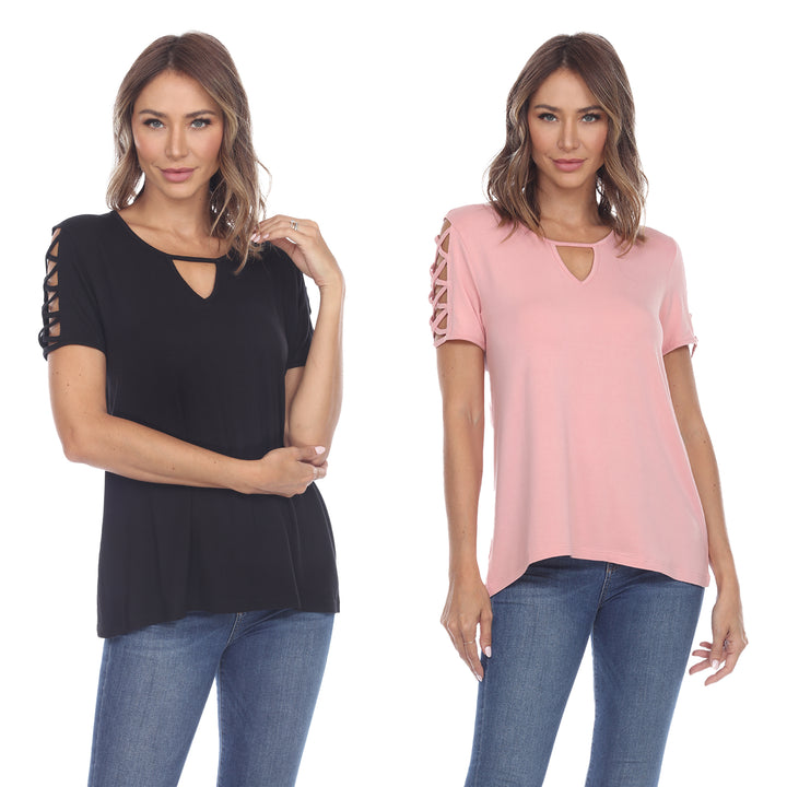 White Mark Womens Keyhole Neck Short Sleeve Top 2 Pack Relaxed Fit Assorted Colors Image 4