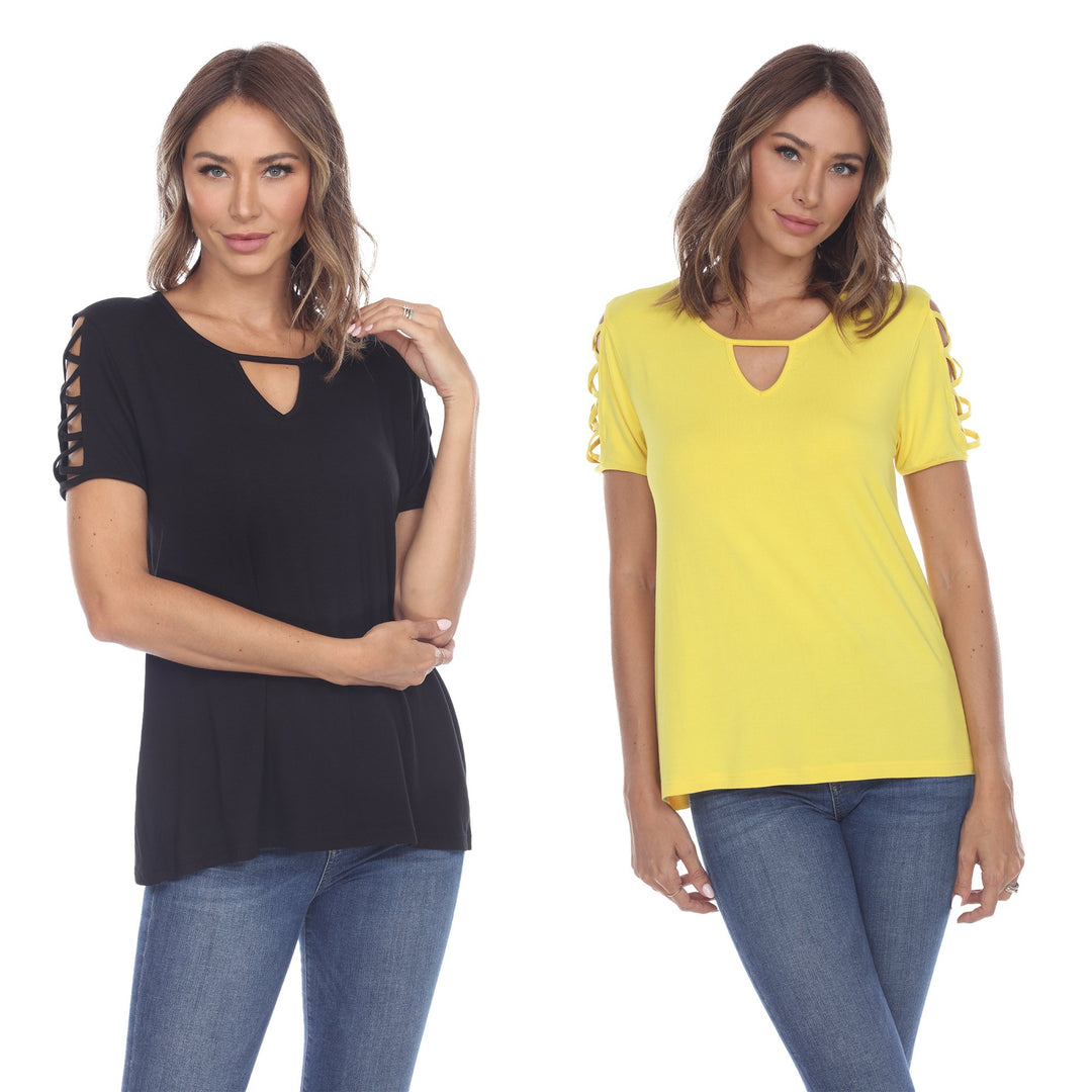 White Mark Womens Keyhole Neck Short Sleeve Top 2 Pack Relaxed Fit Assorted Colors Image 1