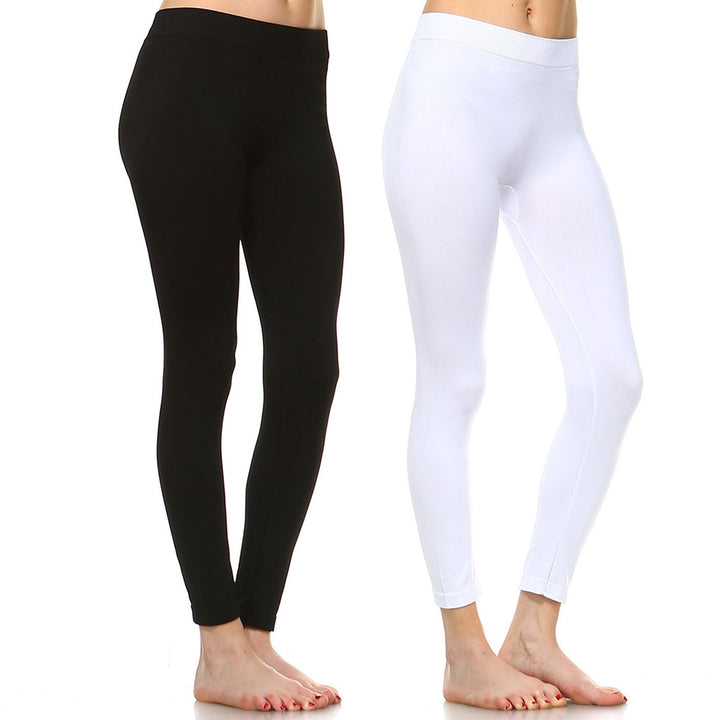 White Mark Womens Solid Color Leggings Pack of 2 One Size Fits Most Assorted Colors Image 3