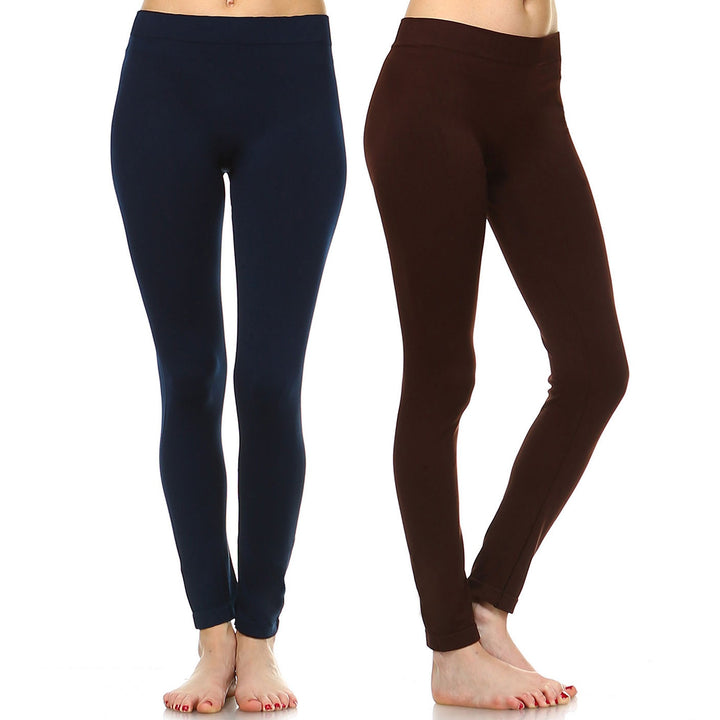 White Mark Womens Solid Color Leggings Pack of 2 One Size Fits Most Assorted Colors Image 9