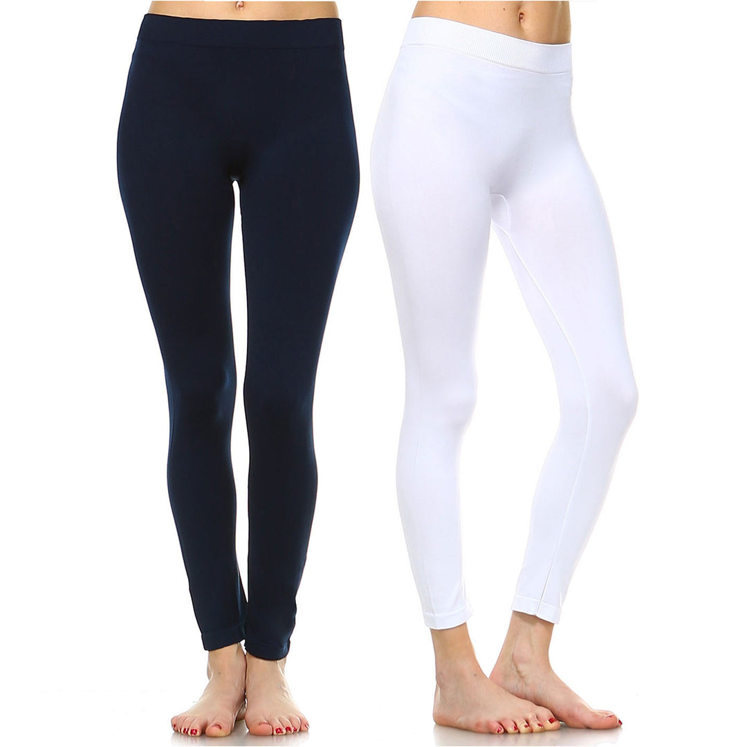 White Mark Womens Solid Color Leggings Pack of 2 One Size Fits Most Assorted Colors Image 1