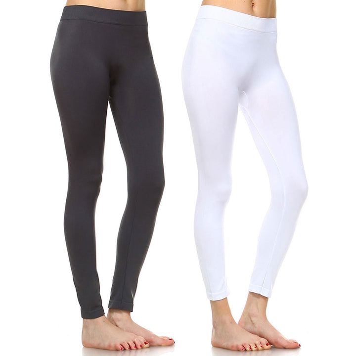 White Mark Womens Solid Color Leggings Pack of 2 One Size Fits Most Assorted Colors Image 11