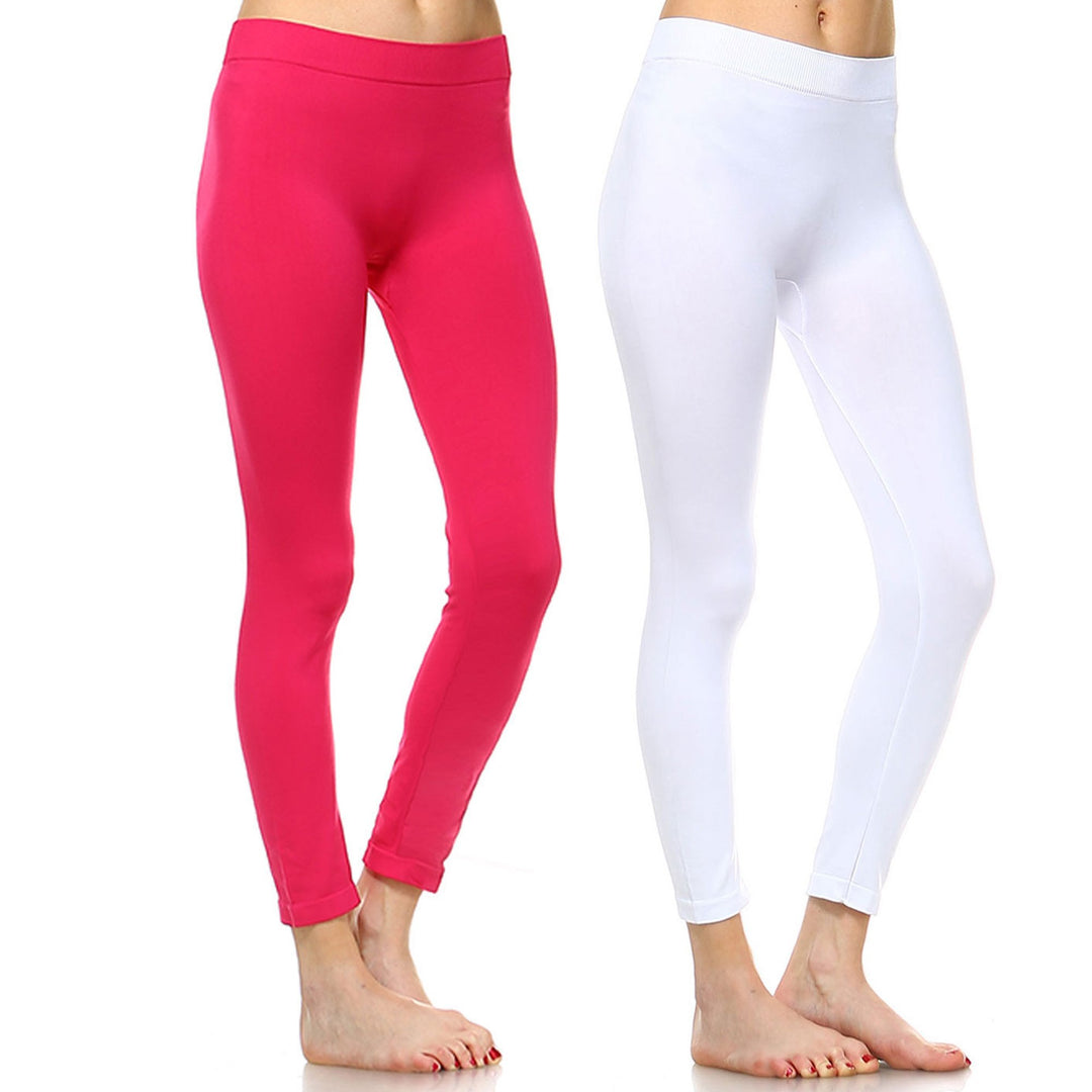 White Mark Womens Solid Color Leggings Pack of 2 One Size Fits Most Assorted Colors Image 12