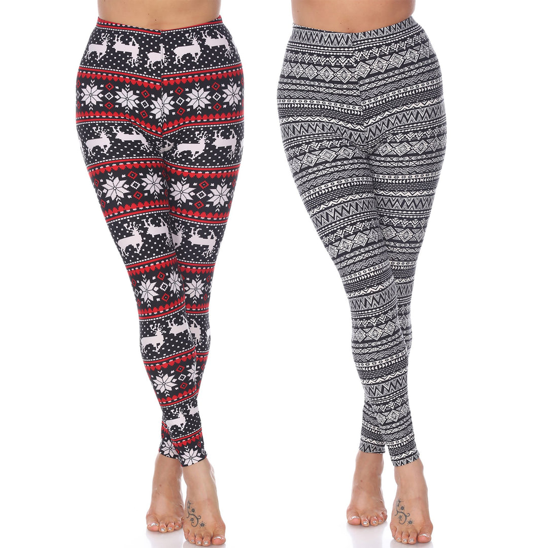 White Mark Womens Pack of 2 Holiday Leggings Image 1