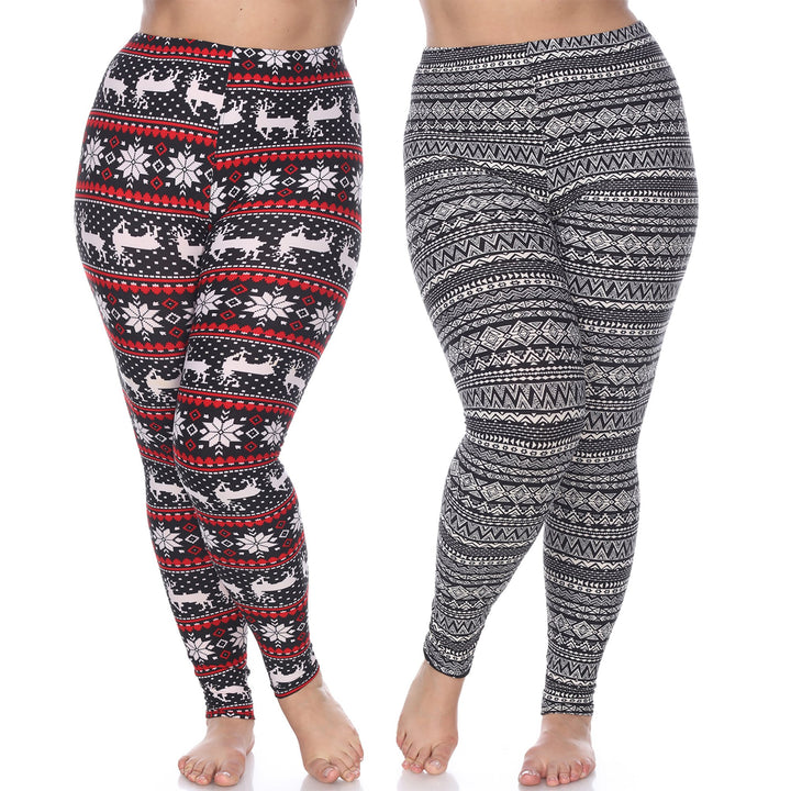 White Mark Womens Pack of 2 Holiday Leggings Image 1