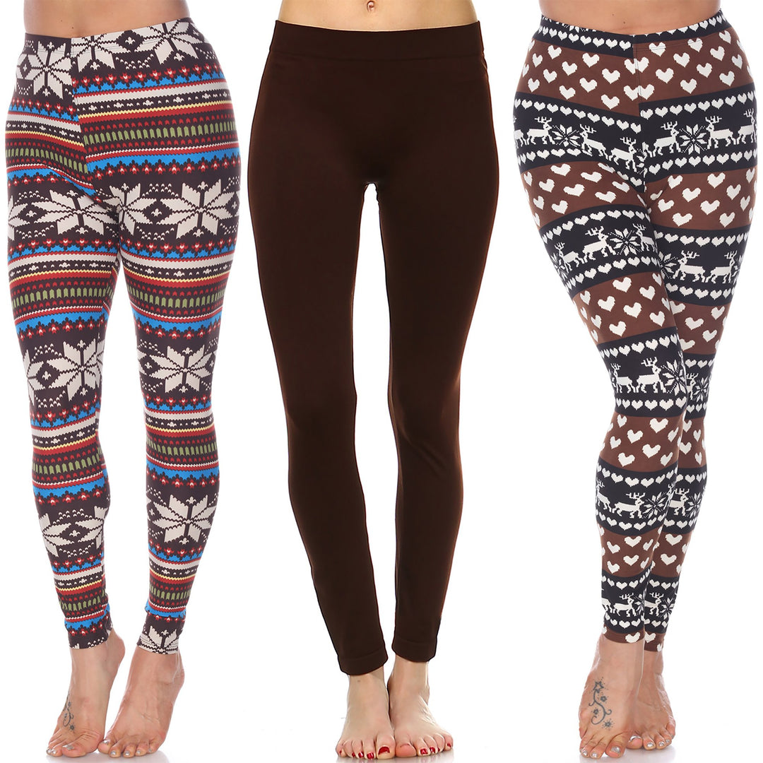 White Mark Womens Pack of 3 Holiday Leggings Image 6