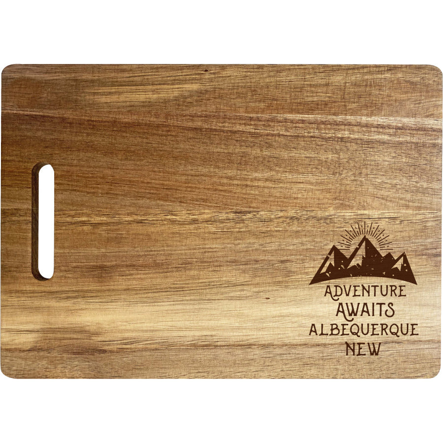 Albequerque Mexico Camping Souvenir Engraved Wooden Cutting Board 14" x 10" Acacia Wood Adventure Awaits Design Image 1