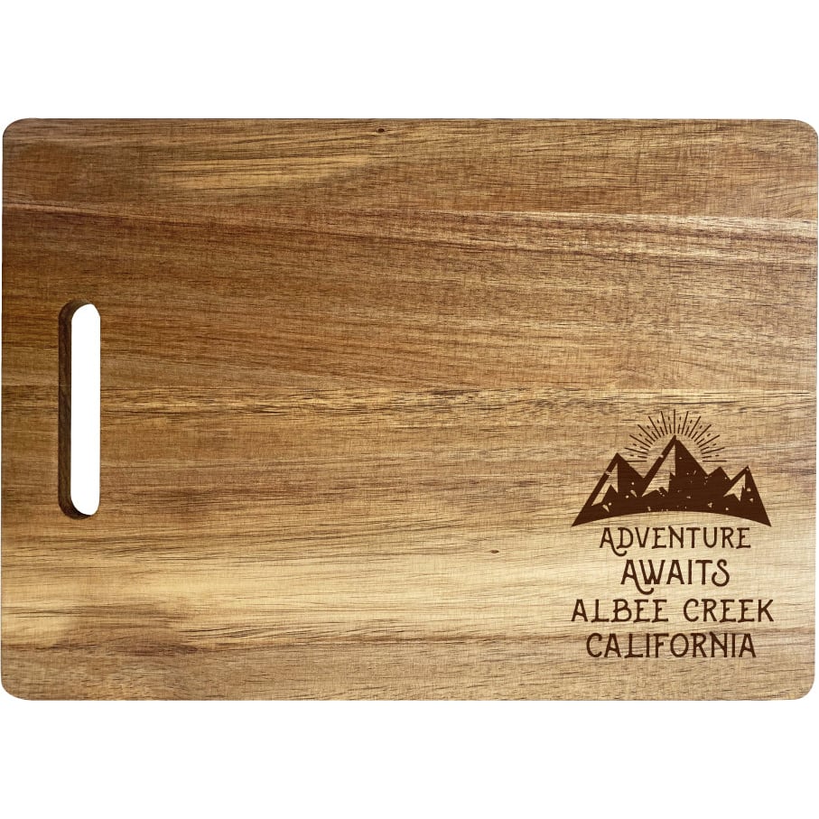 Albee Creek California Camping Souvenir Engraved Wooden Cutting Board 14" x 10" Acacia Wood Adventure Awaits Design Image 1