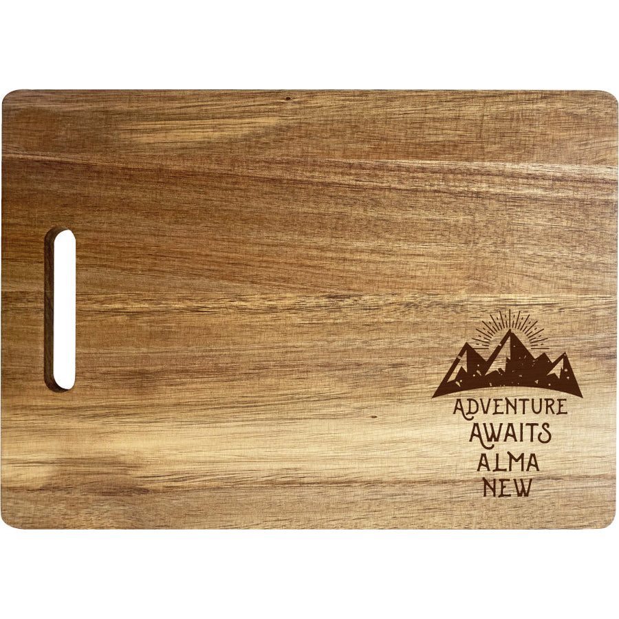 Alma Brunswick Camping Souvenir Engraved Wooden Cutting Board 14" x 10" Acacia Wood Adventure Awaits Design Image 1