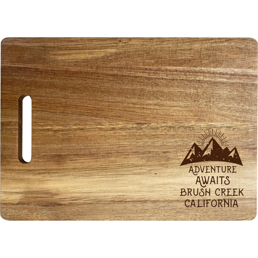 Brush Creek California Camping Souvenir Engraved Wooden Cutting Board 14" x 10" Acacia Wood Adventure Awaits Design Image 1
