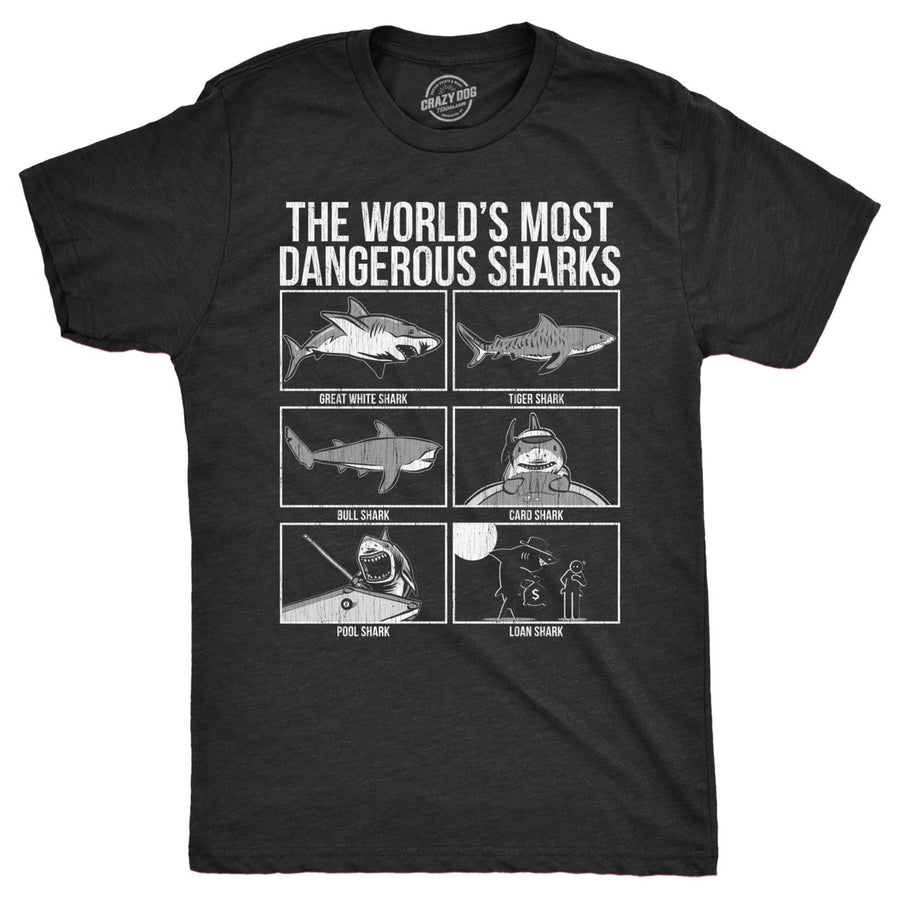 Mens The Worlds Most Dangerous Sharks T Shirt Funny Card Pool Loan Shark Joke Tee For Guys Image 1