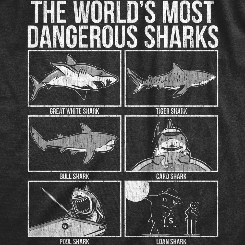 Womens The Worlds Most Dangerous Sharks T Shirt Funny Card Pool Loan Shark Joke Tee For Ladies Image 2