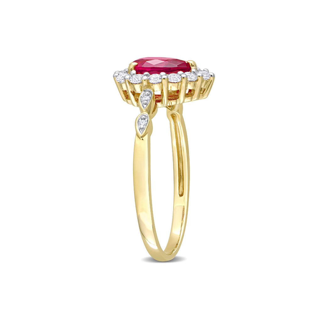 2.38 Carat (ctw) Lab-Created Ruby Pear Engagement Ring with White Topaz in 10K Yellow Gold Image 2