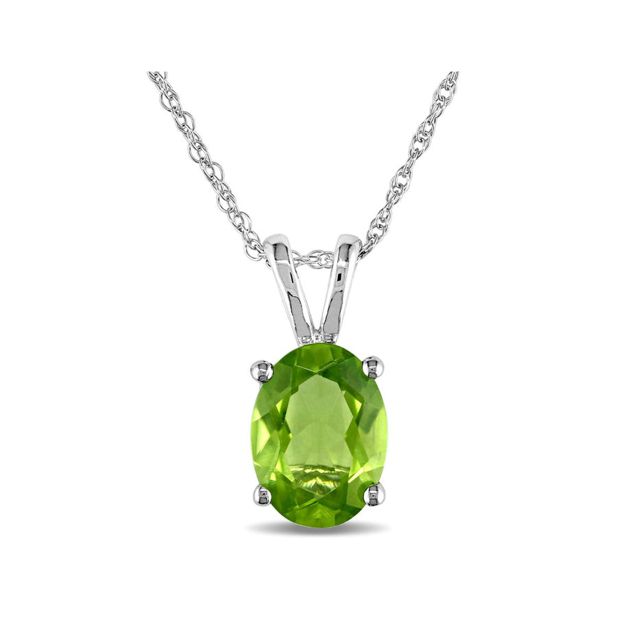 1.33 Carat (ctw) Peridot Solitaire Oval Pendant Necklace in 10K White Gold with Chain Image 1