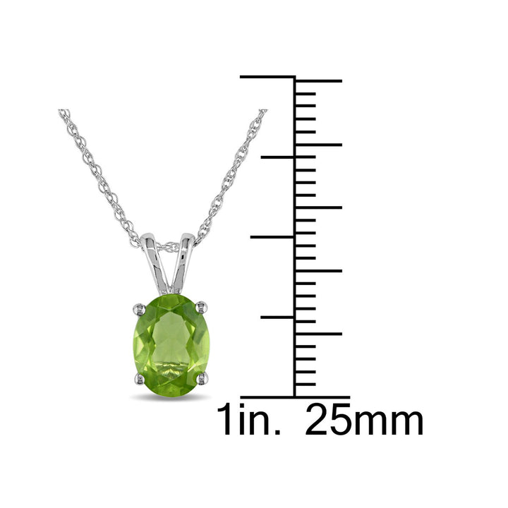 1.33 Carat (ctw) Peridot Solitaire Oval Pendant Necklace in 10K White Gold with Chain Image 3