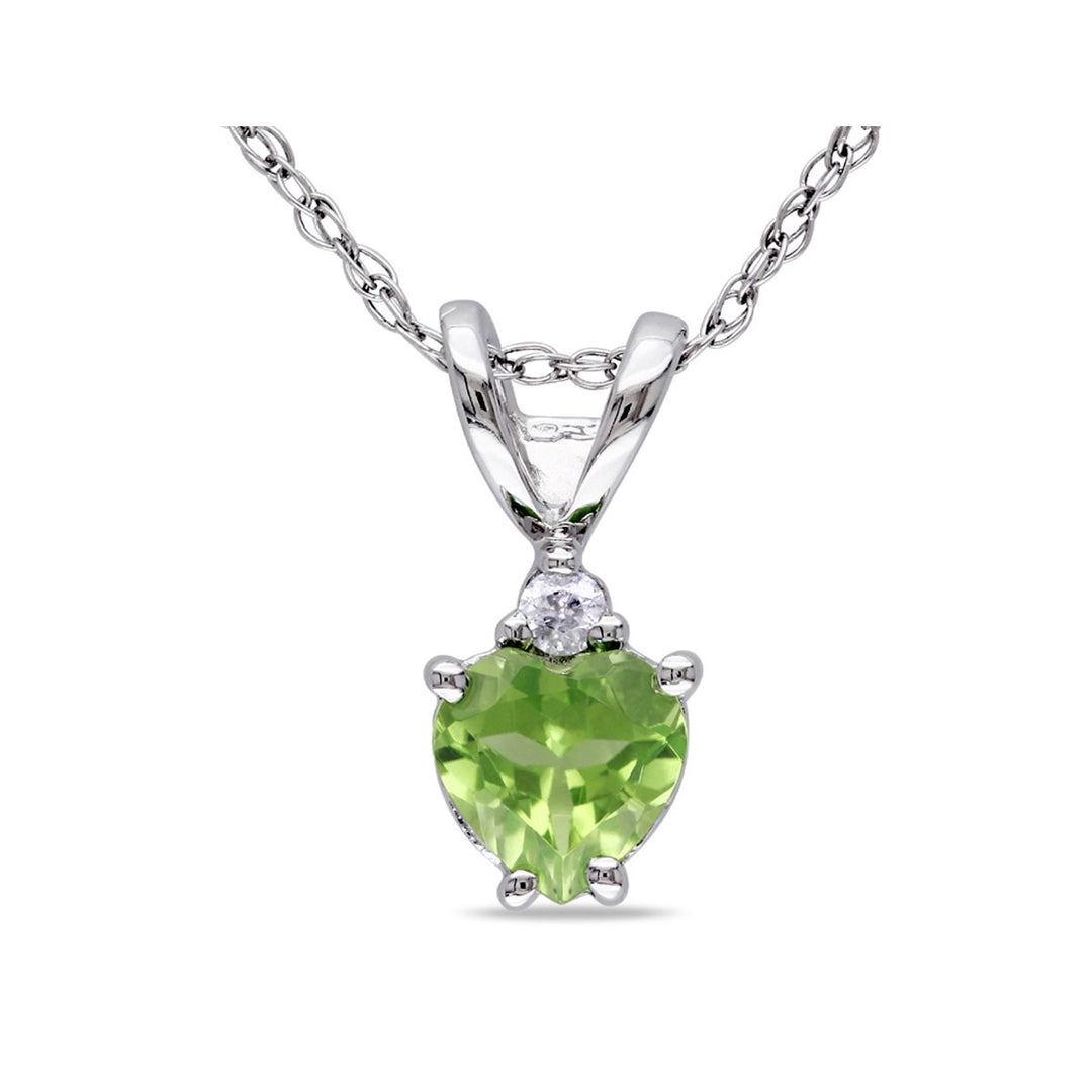 1/2 Carat (ctw) Peridot Heart Pendant Necklace in 10K White Gold with Chain Image 1