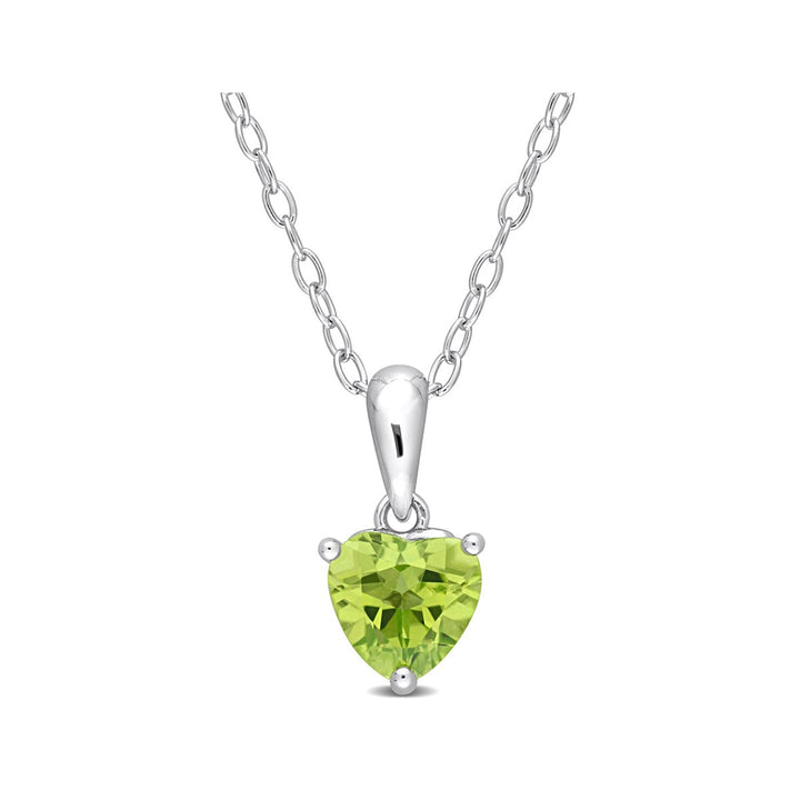 4/5 Carat (ctw) Peridot Heart Solitaire Pendant Necklace in Sterling Silver with Chain Image 1