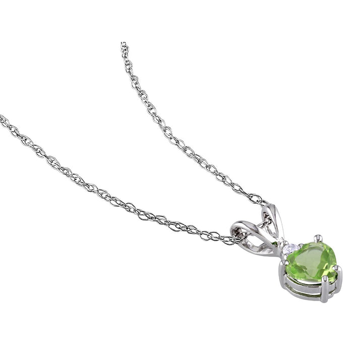 1/2 Carat (ctw) Peridot Heart Pendant Necklace in 10K White Gold with Chain Image 4