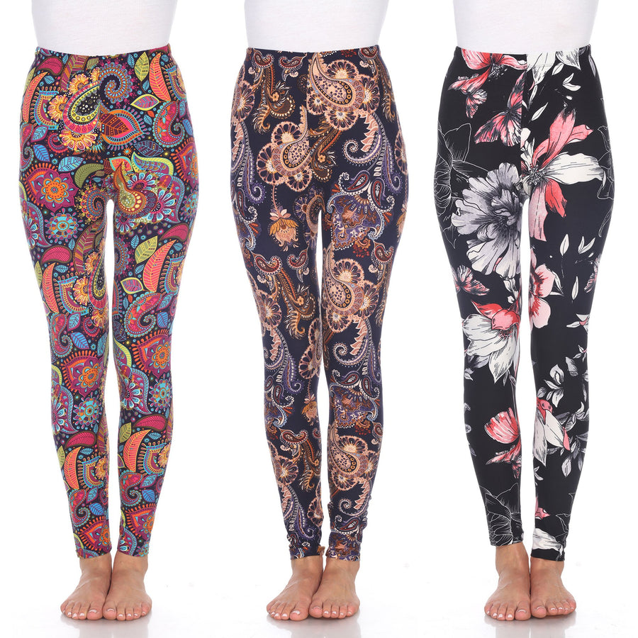 White Mark Womens Paisley Mix Leggings Pack of 3 One Size Fits Most Soft Stretch Image 1