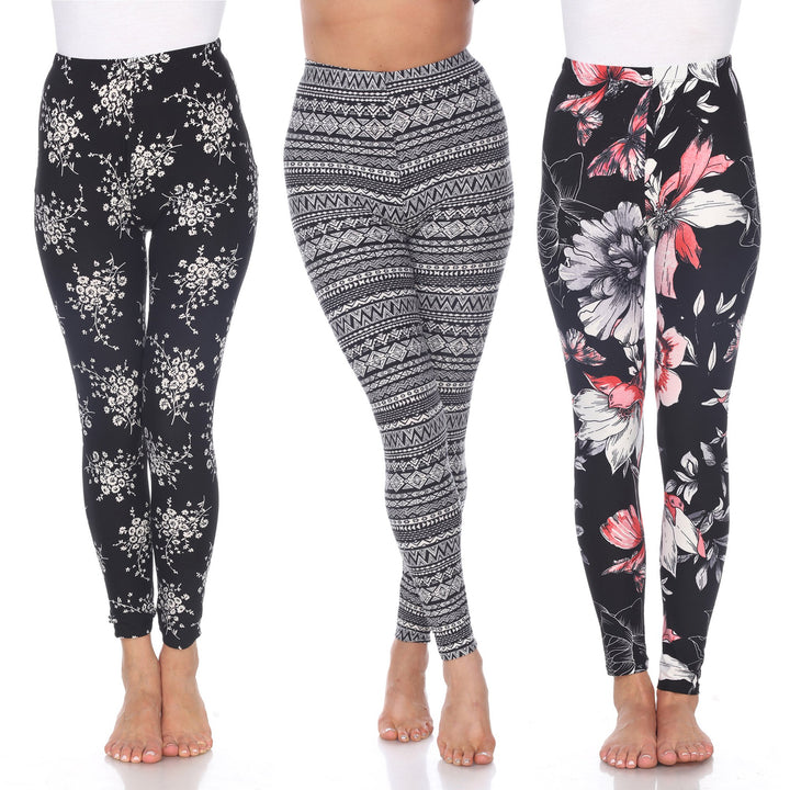 White Mark Womens Paisley Mix Leggings Pack of 3 One Size Fits Most Soft Stretch Image 1