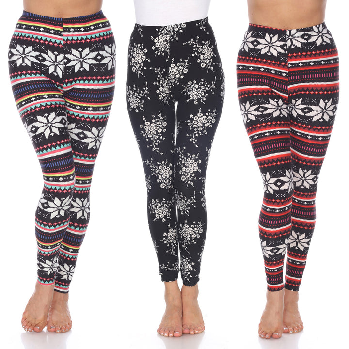 White Mark Womens Paisley Mix Leggings Pack of 3 One Size Fits Most Soft Stretch Image 3