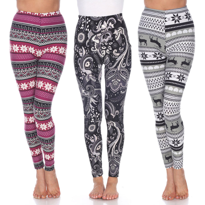 White Mark Womens Paisley Mix Leggings Pack of 3 One Size Fits Most Soft Stretch Image 4